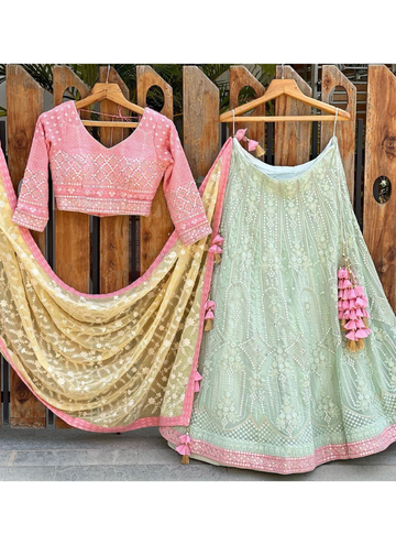 Incredible Georgette Sequence Work Pista Green Lehenga Choli